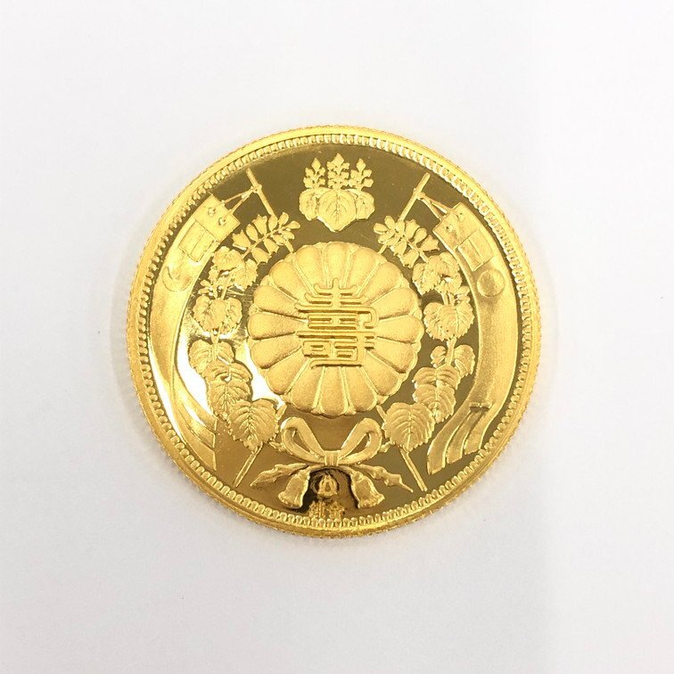 K24 純金 天皇陛下御在位六十年奉祝記念 金貨型メダル総重量25.0g 箱付【CCAI2007】_画像3