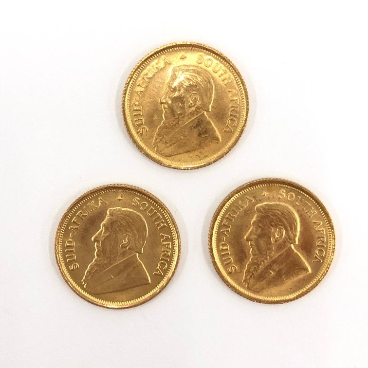 K22 南アフリカ クルーガーランド金貨 1/10oz 3枚おまとめ 総重量10.2g【CCAI2040】_画像4