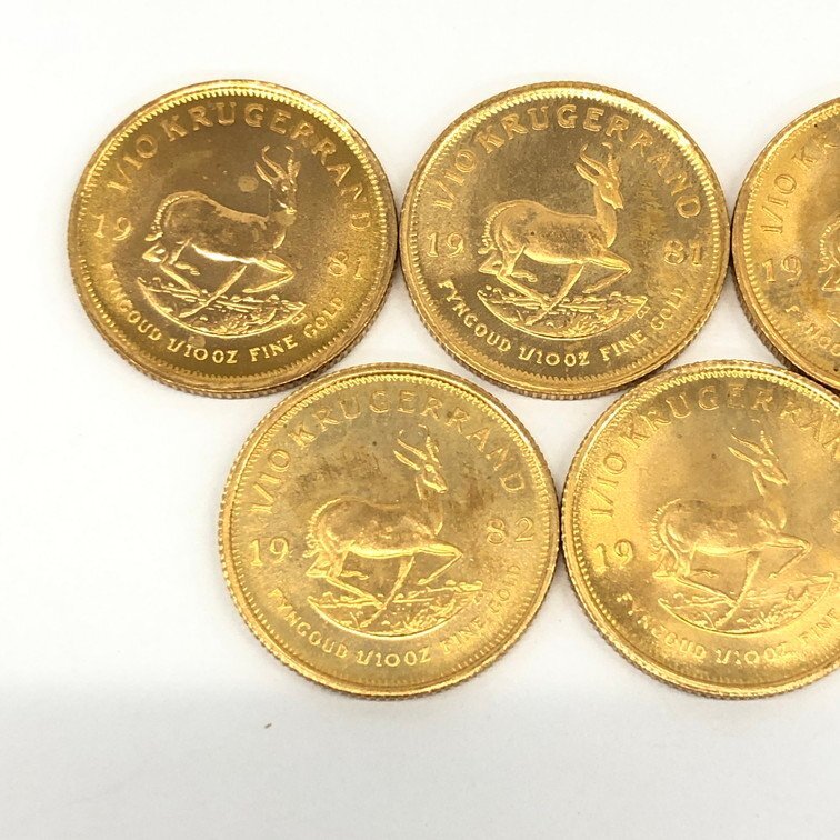K22 南アフリカ クルーガーランド金貨 1/10oz 5点 おまとめ 総重量17.0ｇ【CCAN6065】の画像2