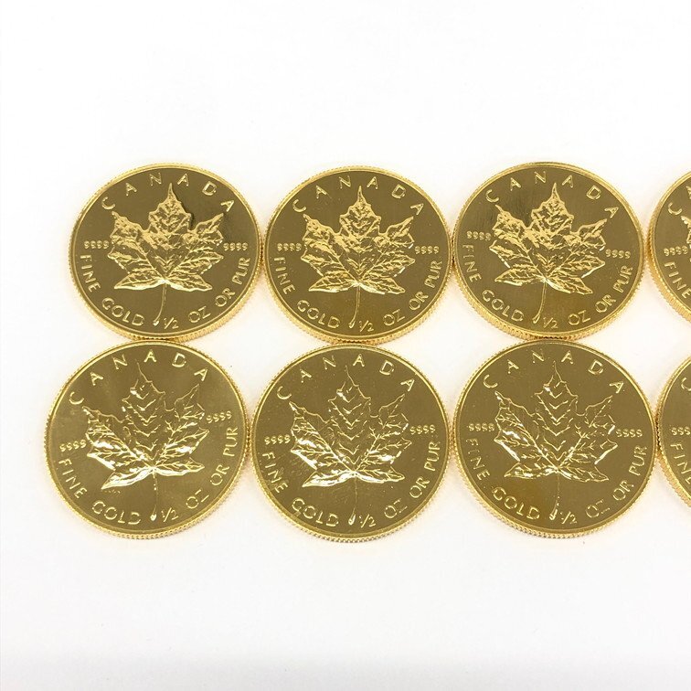 K24IG カナダ メイプルリーフ金貨 1/2oz 10点 おまとめ 総重量155.9ｇ【CCAN6052】の画像2