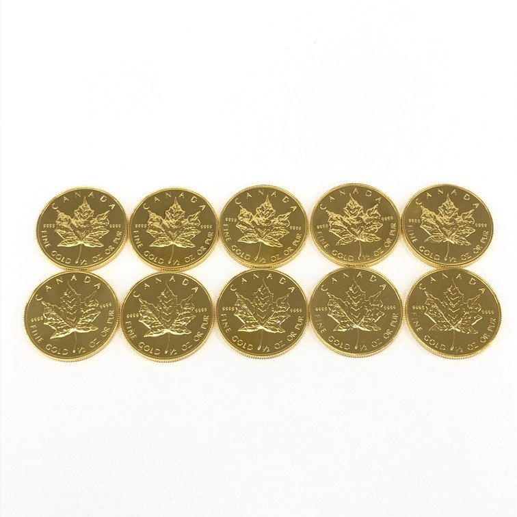 K24IG カナダ メイプルリーフ金貨 1/2oz 10点 おまとめ 総重量155.9ｇ【CCAN6052】の画像1