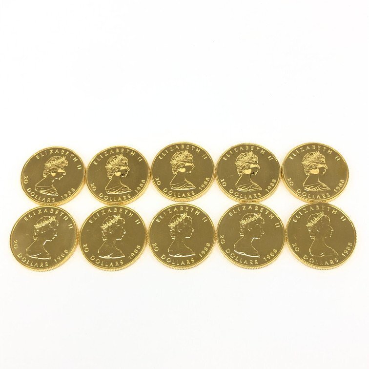 K24IG カナダ メイプルリーフ金貨 1/2oz 10点 おまとめ 総重量155.9ｇ【CCAN6052】の画像4