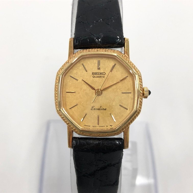 8SEIKO セイコー 14KT/SS エクセリーヌ 1221-5650 490623 クォーツ 不動 リューズ〇 箱 ギャラ【CCAT3046】_画像2