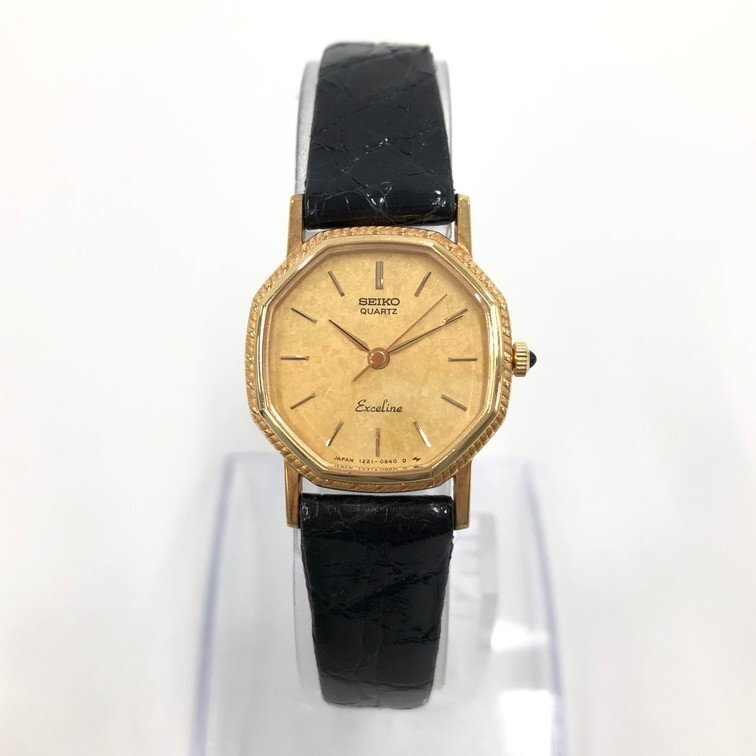 8SEIKO セイコー 14KT/SS エクセリーヌ 1221-5650 490623 クォーツ 不動 リューズ〇 箱 ギャラ【CCAT3046】_画像3