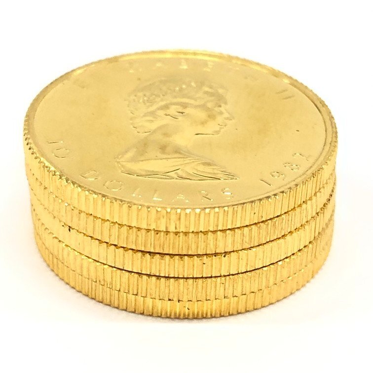K24IG カナダ メイプルリーフ金貨 1/4oz 5枚まとめ 総重量38.6g【CCAR7027】の画像9