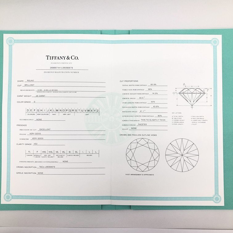 Tiffany & Co. ティファニー ソリテール ダイヤ リング 指輪 Pt950 D0.36ct 9.5号 総重量4.2g 26966744 鑑定書/箱付き【CCAW7008】_画像9