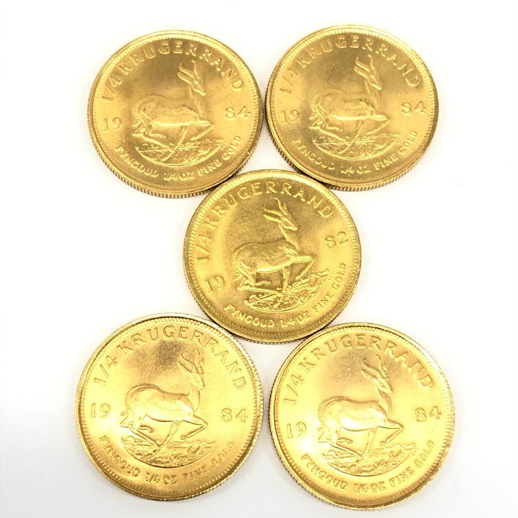 K22　南アフリカ共和国　クルーガーランド金貨　1/4oz　5枚まとめ　総重量42.4g【CCAR7013】_画像1