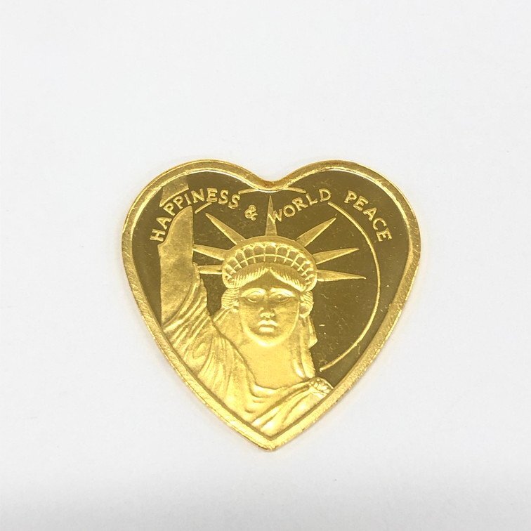 K24 純金 自由の女神 ハート形メダル 5.0g【CCAY6025】_画像1