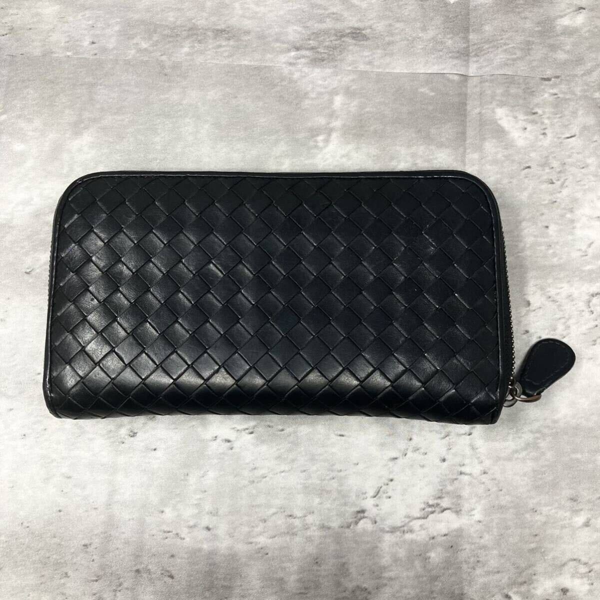  美品■付属品付■BOTTEGA VENETA ボッテガヴェネタ 長財布 ラウンドファスナー イントレチャート ブラック 黒 レザー 本革 メンズ の画像3