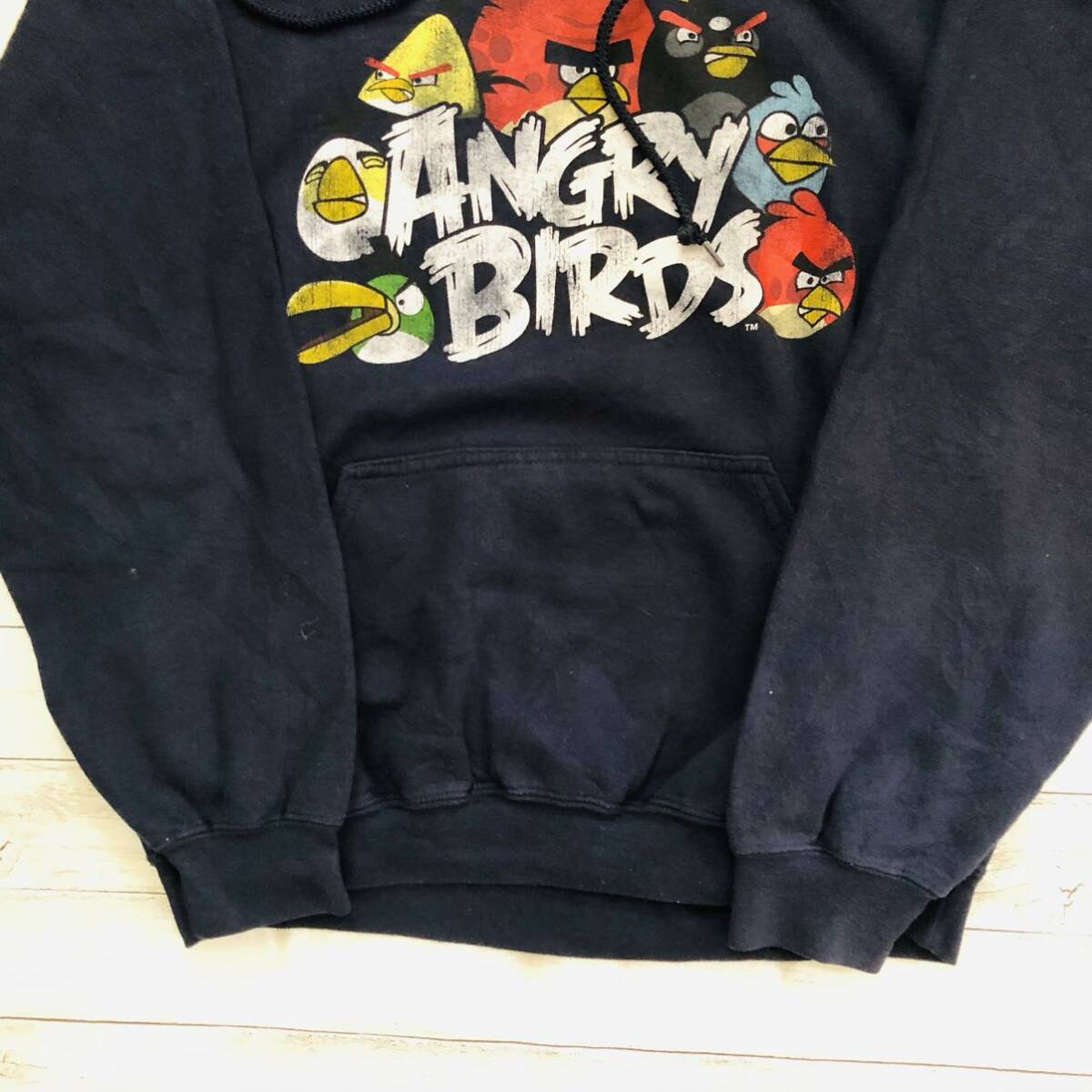 アングリーバード　ANGRY BIRDS L 裏起毛　スウェット　プルオーバー　パーカー　ネイビー_画像3