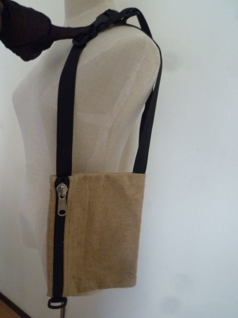  prompt decision almost unused sakoshu smaller shoulder bag flax 100% diagonal .. pochette 2wayhemp material Mini men's lady's light weight travel linen beautiful goods 