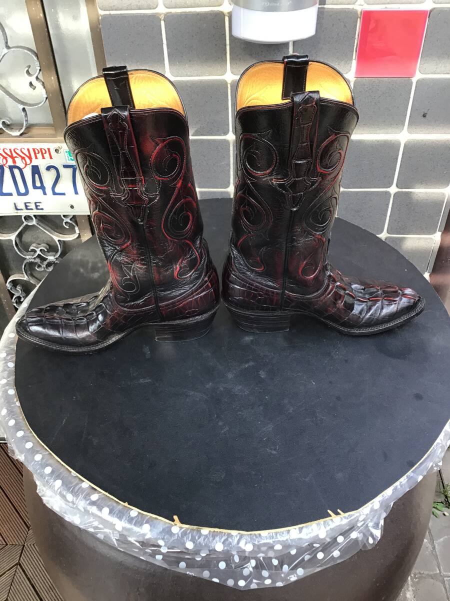 USA製【Lucchese（ルケーシー）】ビンテージ アンティーク ウエスタン ブーツ ワニ 革 クロコダイル 6B 23cmくらい 希少 小さめ サイズ_画像3