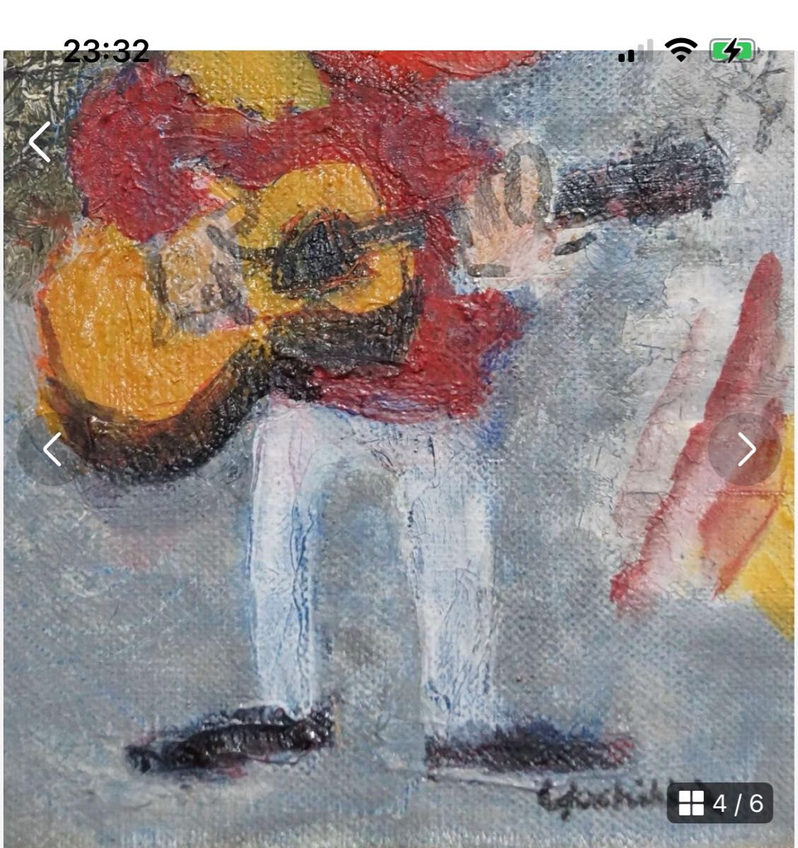 吉平泰明 『ギターをひく男』人物油絵 真作 油彩画布/木製額装 油絵