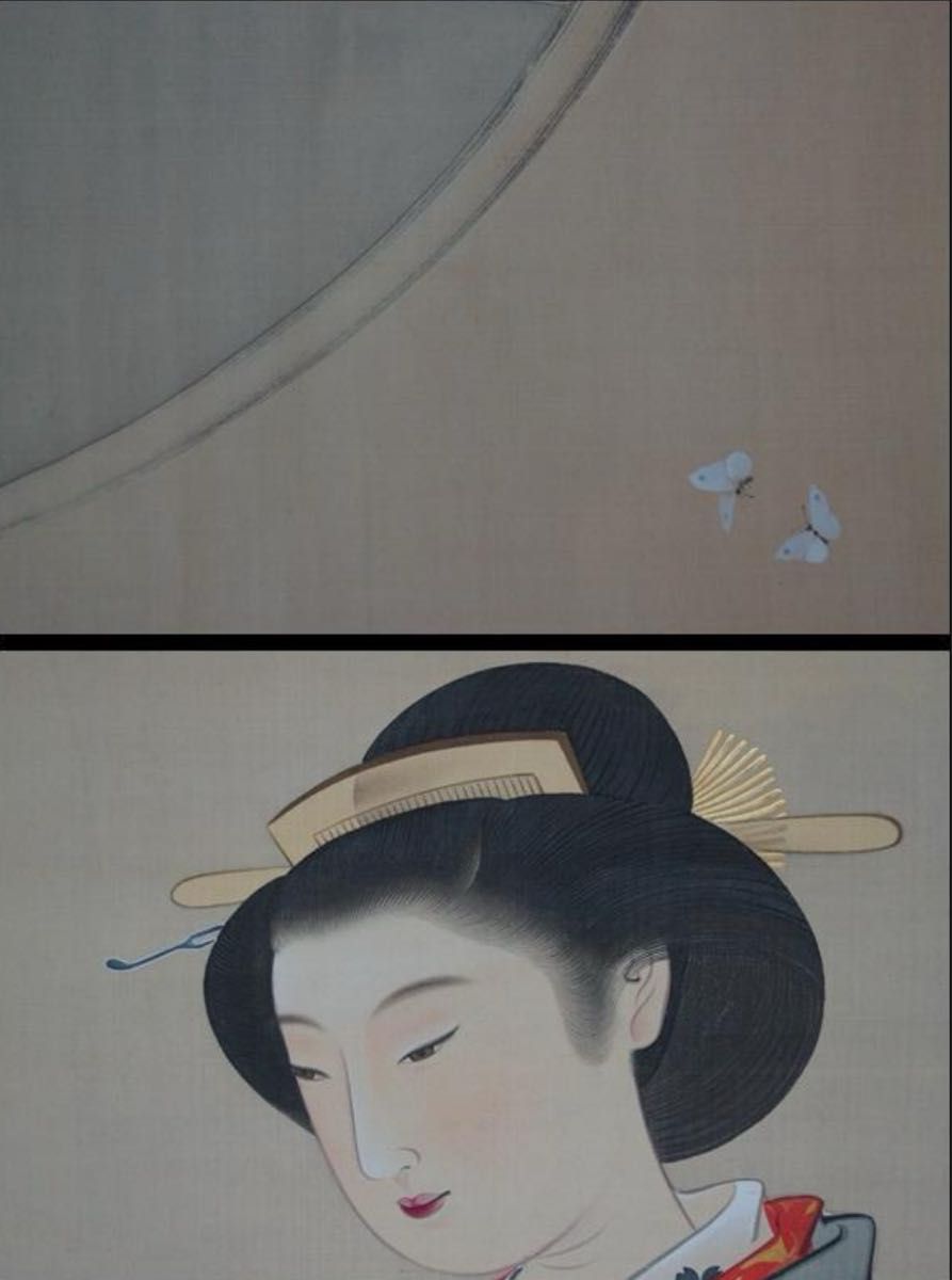 明治期 高谷篁甫筆 『園窓美人画』肉筆絹本掛軸 共箱 時代物 明治期 高谷篁甫筆 『園窓美人画』肉筆絹本掛軸 共箱 時代物