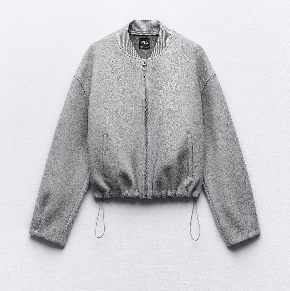 新品】ZARA ストッパー付きソフトボンバージャケット S グレー 新品】ZARA ストッパー付きソフトボンバージャケット S グレー