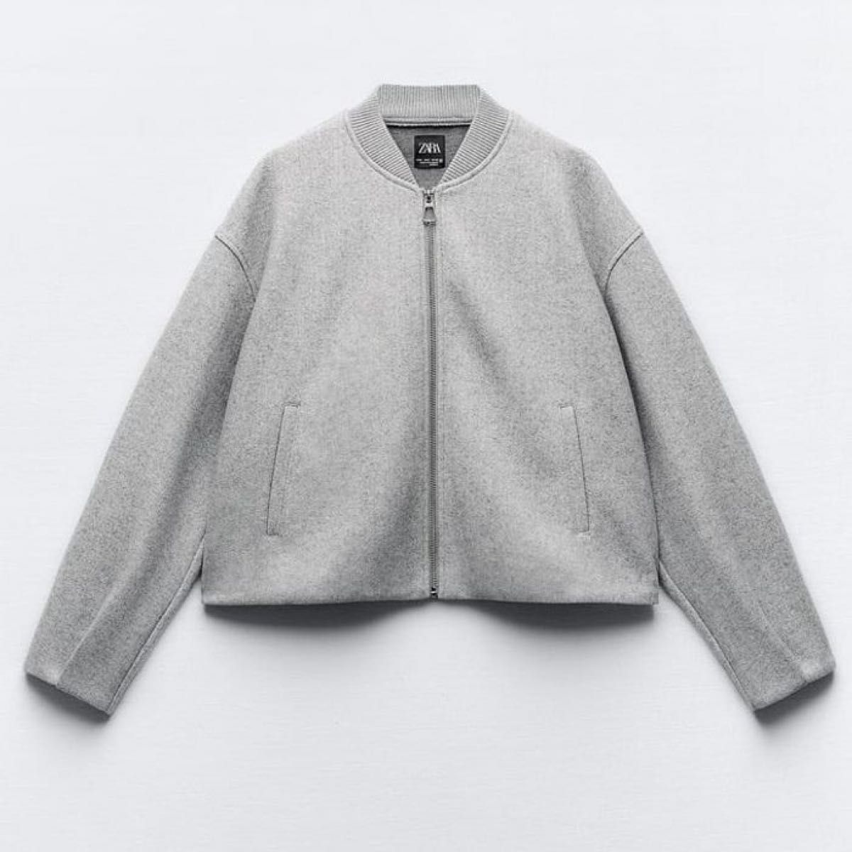 新品】ZARA ストッパー付きソフトボンバージャケット S グレー 新品】ZARA ストッパー付きソフトボンバージャケット S グレー