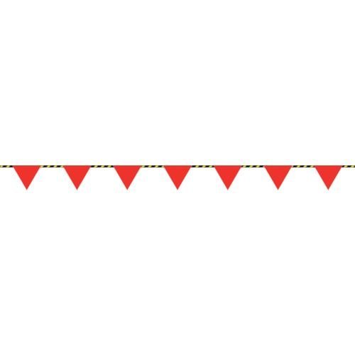 緑十字 三角旗付標識ロープ（トラロープ） 赤無地タイプ 標識ロープ－１００ ６ｍｍΦ×２０ｍ（２８０ｍｍ三角） [281100]