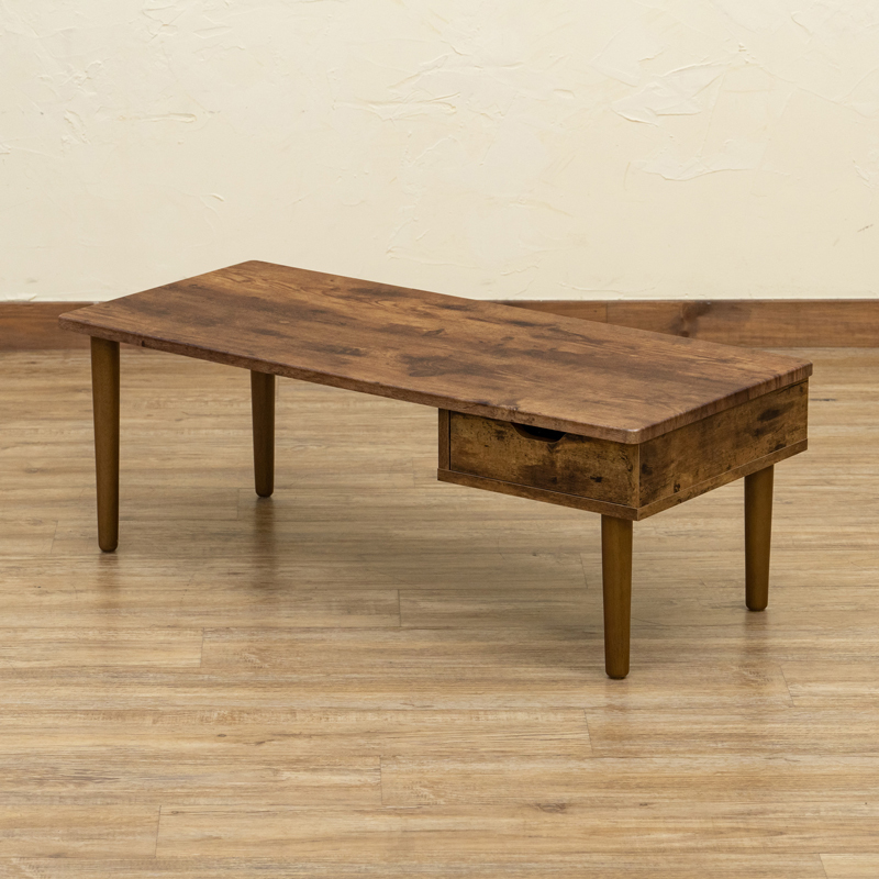  center table drawer attaching 90cm×40cm wood grain pattern storage attaching wooden UTK-24 Vintage Brown (VBR)