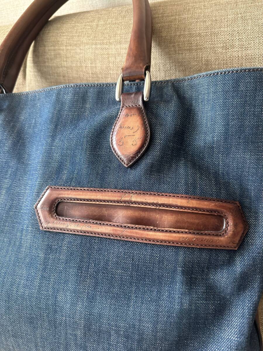 日本限定モデル Berluti Toujours Scritto Leather Denim Tote Bag ベルルッティ トゥジュール トートバッグ 岡山児島デニム _画像2