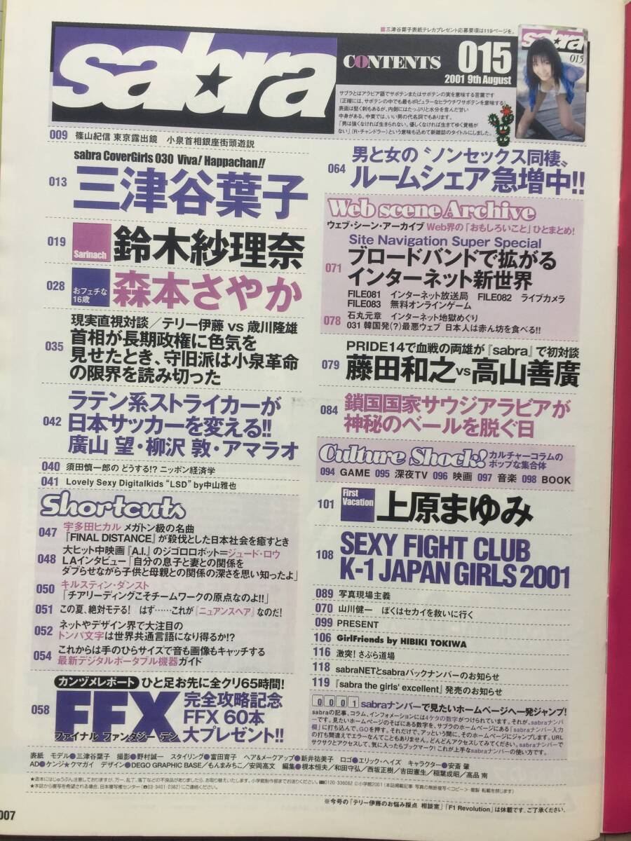 sabra　サブラ　2001年8月　三津谷葉子、森本さやか、上原まゆみ、鈴木紗理奈、他_画像4