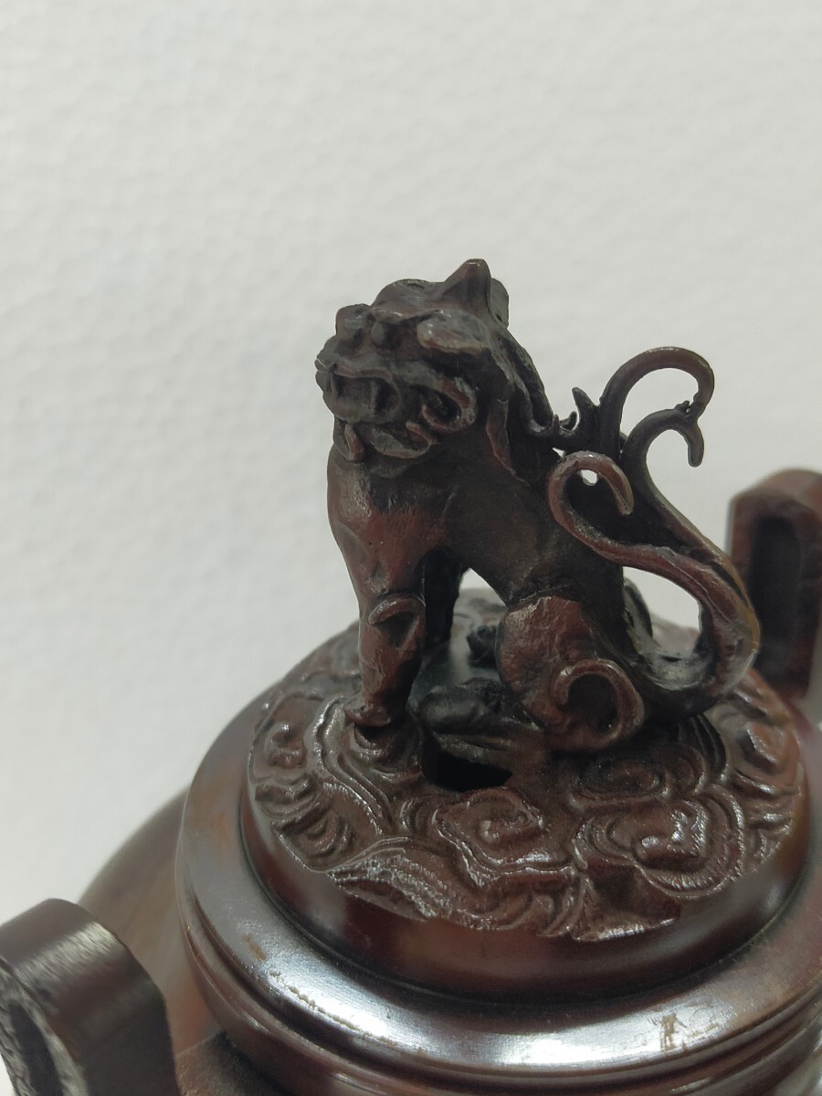 香道具 香炉 茶道具 金属工芸 時代物 獅子 三足 白峰作？_画像8