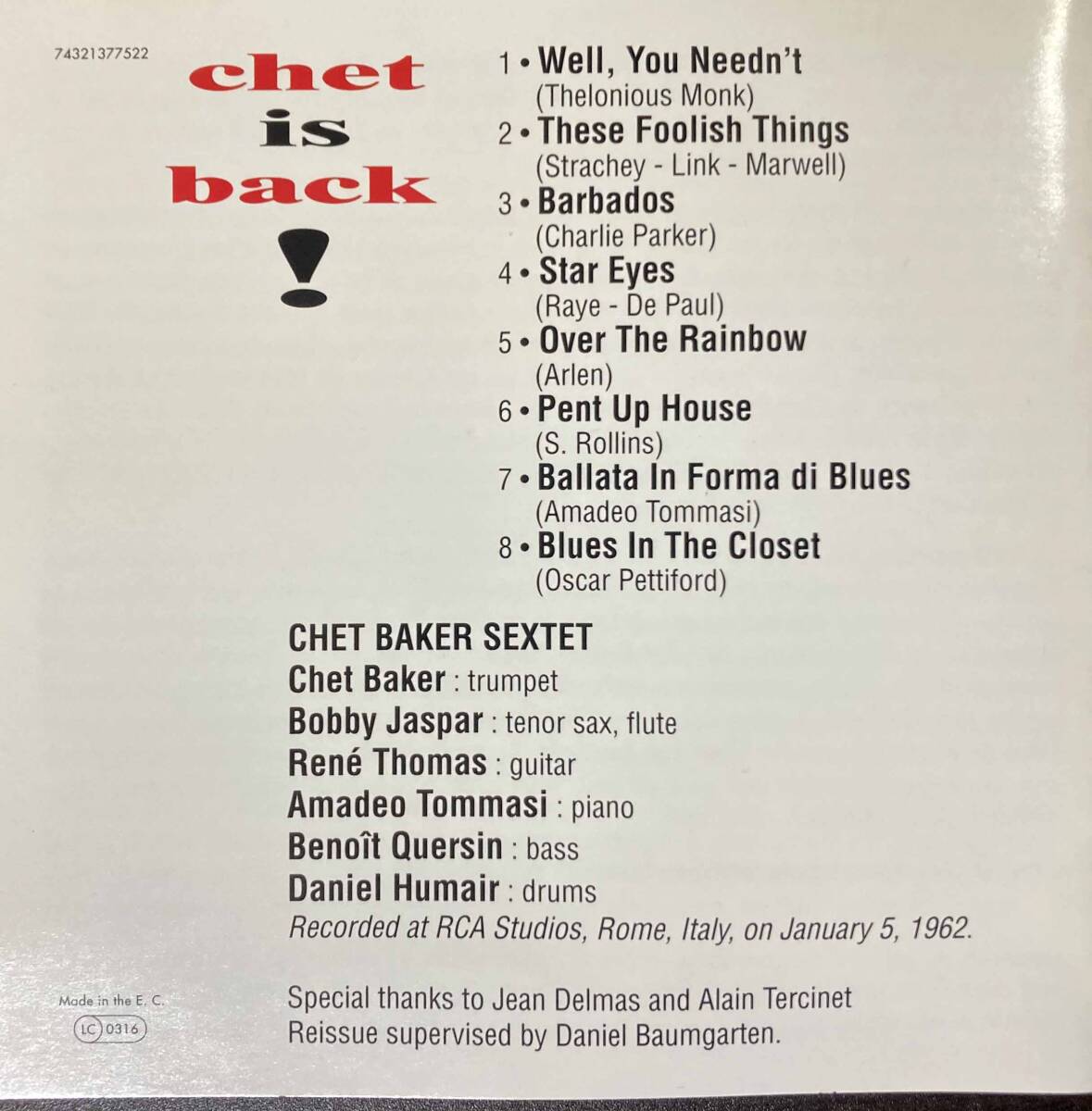 Chet Baker / Chet is Back ! 中古CD　輸入盤 _画像5