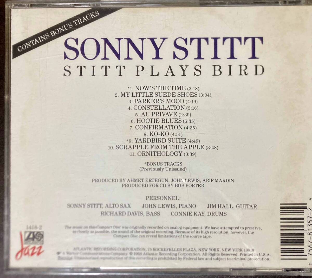 Sonny Stitt / Stitt Plays Bird 中古CD　輸入盤 _画像3