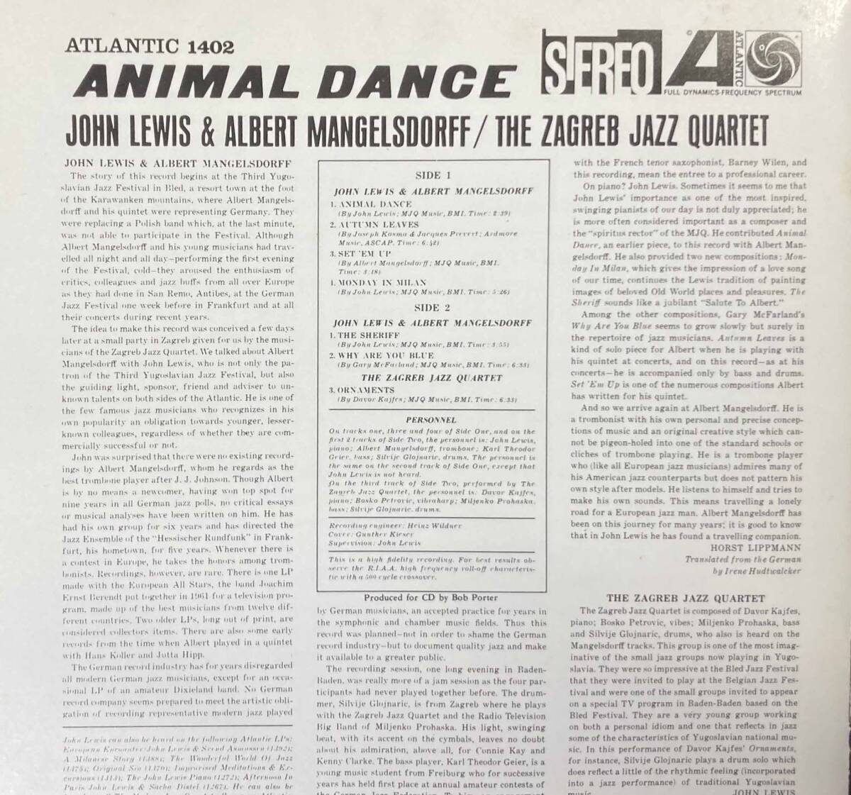 John Lewis & Albert Mangelsdorff / Animal Dance 中古CD　国内盤　帯付き_画像5