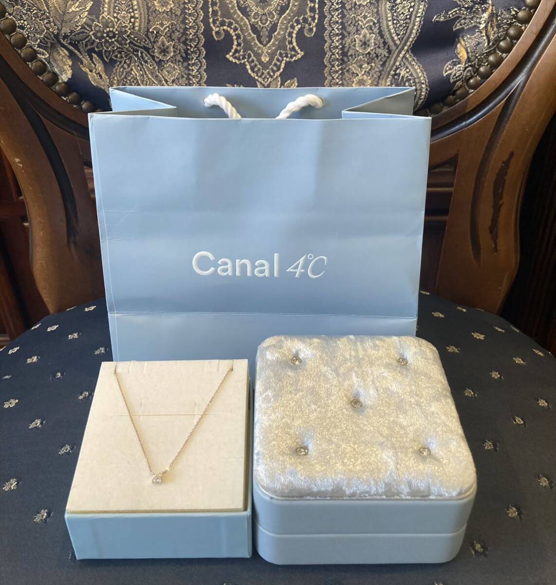 新品 正規品 canal4℃ ネックレス シルバー ネックレス ダイヤモンド 5粒 箱 紙袋 リボン カナルヨンドシー ◎プレゼント◎