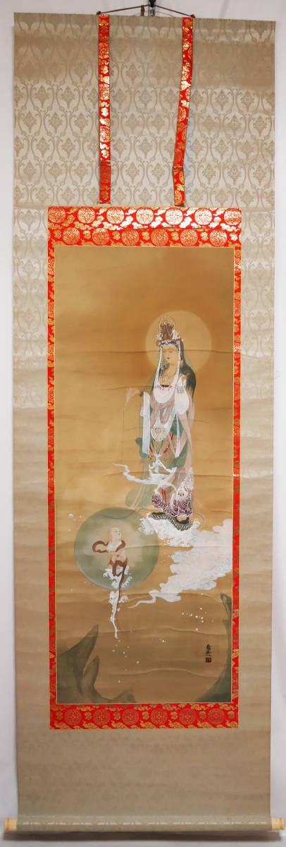 [ genuine work ]*[... sound . map ] fine art name . publication Sasaki ..* silk book@ autograph * also box attaching Japanese picture Buddhism god .. hanging scroll 