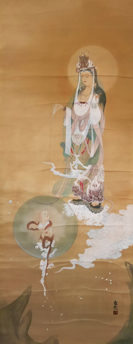 [ genuine work ]*[... sound . map ] fine art name . publication Sasaki ..* silk book@ autograph * also box attaching Japanese picture Buddhism god .. hanging scroll 