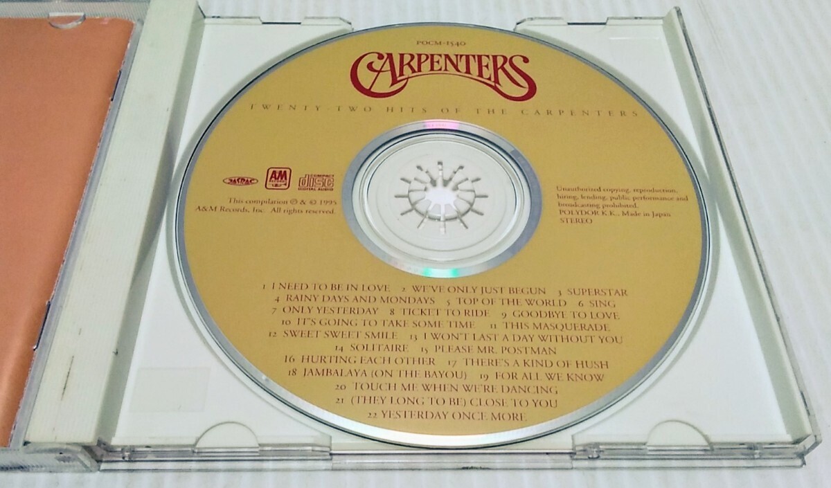 CD　CARPENTERS　カーペンターズ　TWENTY-TWO HITS OF THE CARPENTERS　中古_画像3