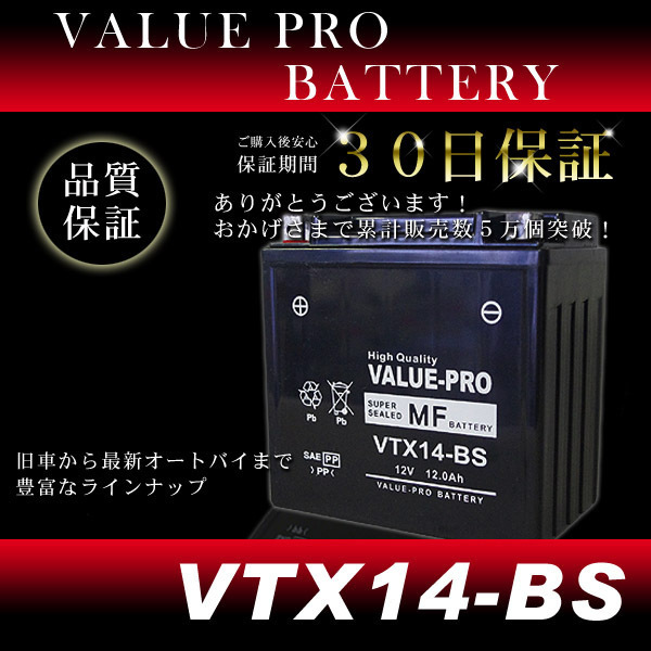 VTX14-BS 即用バッテリー ValuePro / 互換 YTX14-BS SV1000 SV1000S GSX1100G GSX1400 スカイウェイブ650_画像2