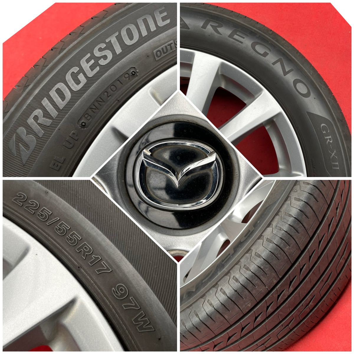 MAZDA アテンザ GJ 系 純正 5スポーク ホイール17インチ×7.5J 114.3 5穴 +50 BRIDGESTONE REGNO GR-X2 225/55R17ラジアル4本。_画像8