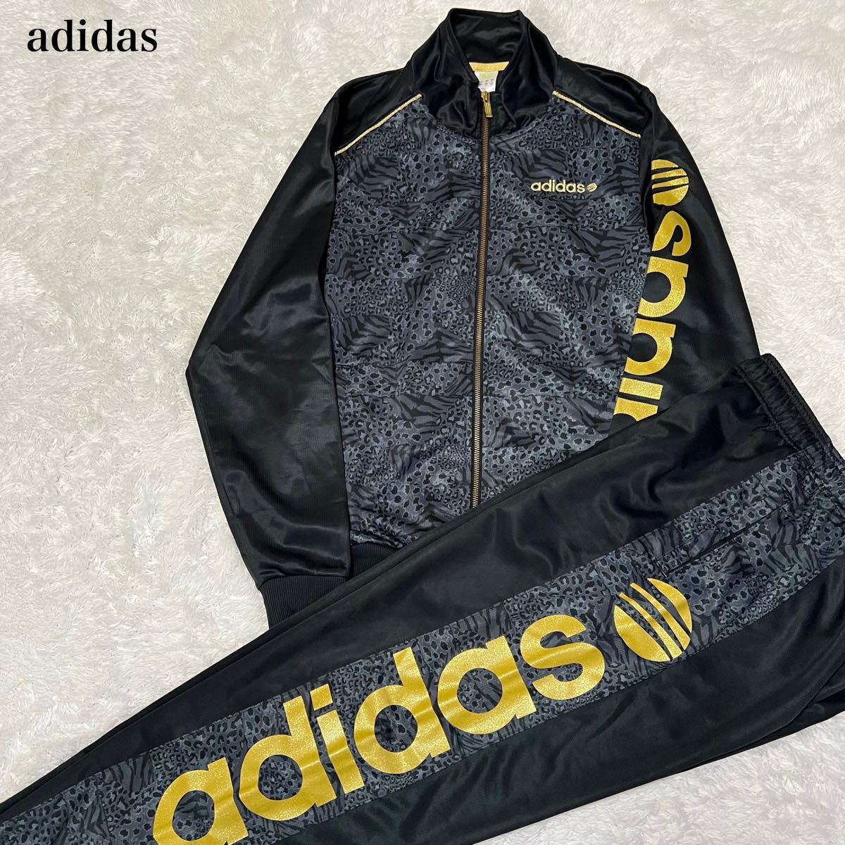 アディダスNEO LABELジャージ上下セット　黒×ゴールド　ビッグロゴ　迷彩　 トラックジャケット adidas