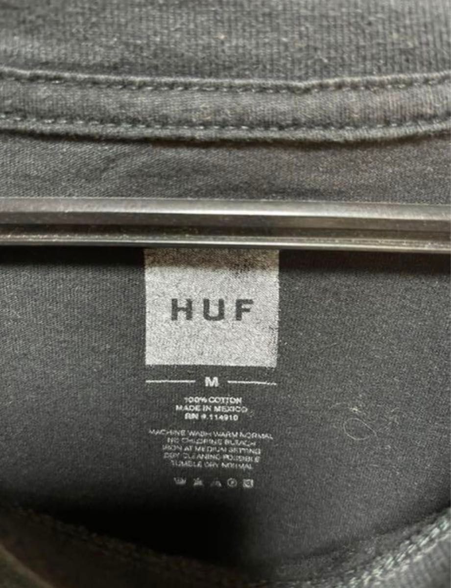 HUF ハフ　ロンT  ブラック　胸ポケット　チェッカーフラッグ 長袖 Tシャツ