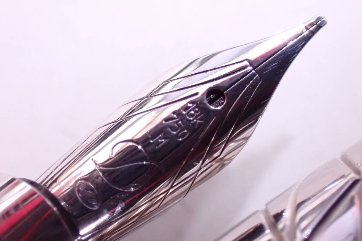 1円~ Dupont デュポン 万年筆 ボールペン 2本セット K18 750 M シルバー M03089T_画像8