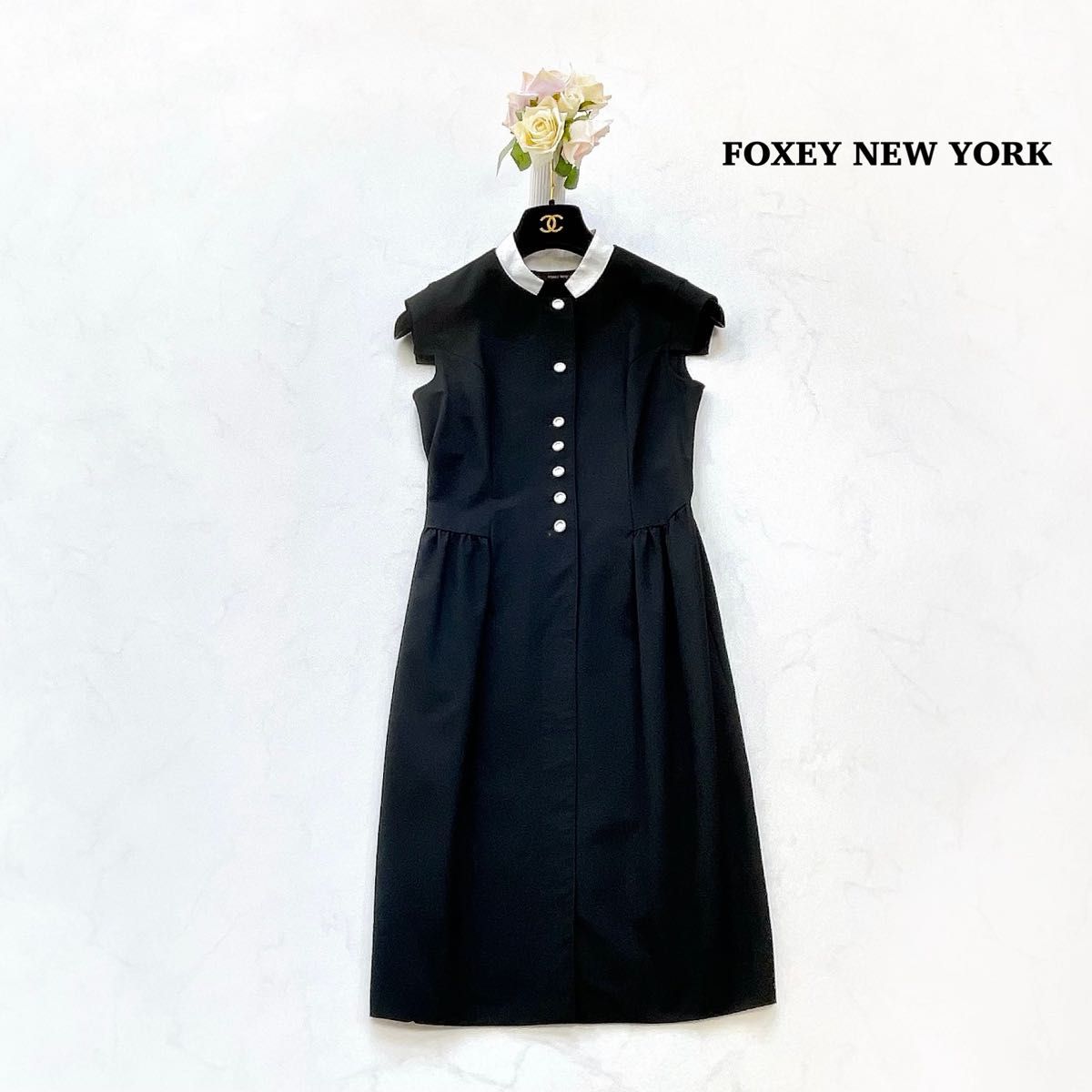 【FOXEY NY】白襟　ワンピース　Aライン　フォーマル　黒　38