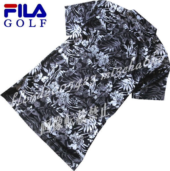 ■新品【FILA GOLF】フィラゴルフ QUICK-DRY吸汗速乾 ストレッチ ハイビスカス柄 半袖ポロシャツ■BK/M_画像5