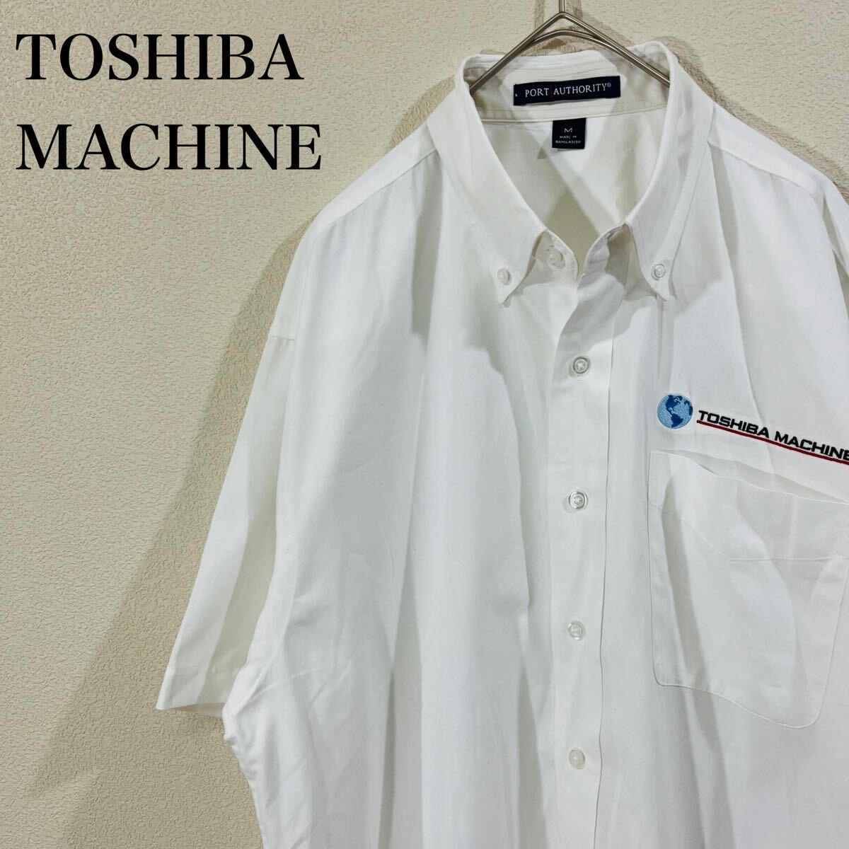 IK295 TOSHIBA MACHINE 東芝機械 企業制服 半袖シャツ ボタンダウン ホワイト ロゴ刺繍 コットン 送料無料