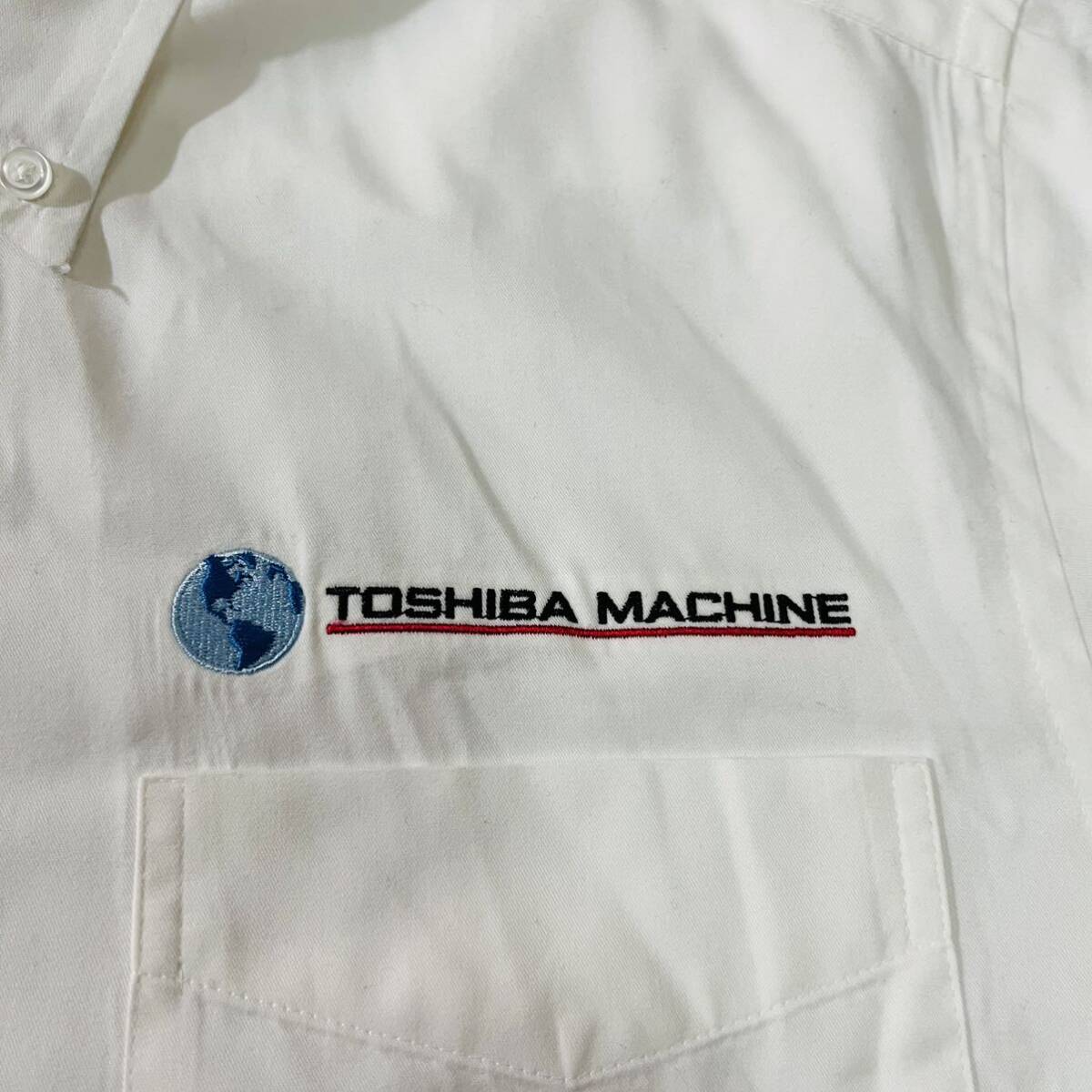 IK295 TOSHIBA MACHINE 東芝機械 企業制服 半袖シャツ ボタンダウン ホワイト ロゴ刺繍 コットン 送料無料