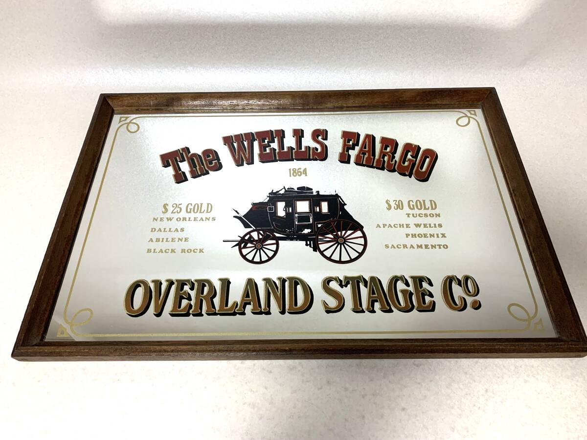 ビンテージ パブミラー The WELLS FARGO OVERLAND STAGE CO. 西部 時代 駅馬車 インテリア 壁掛け鏡の画像1