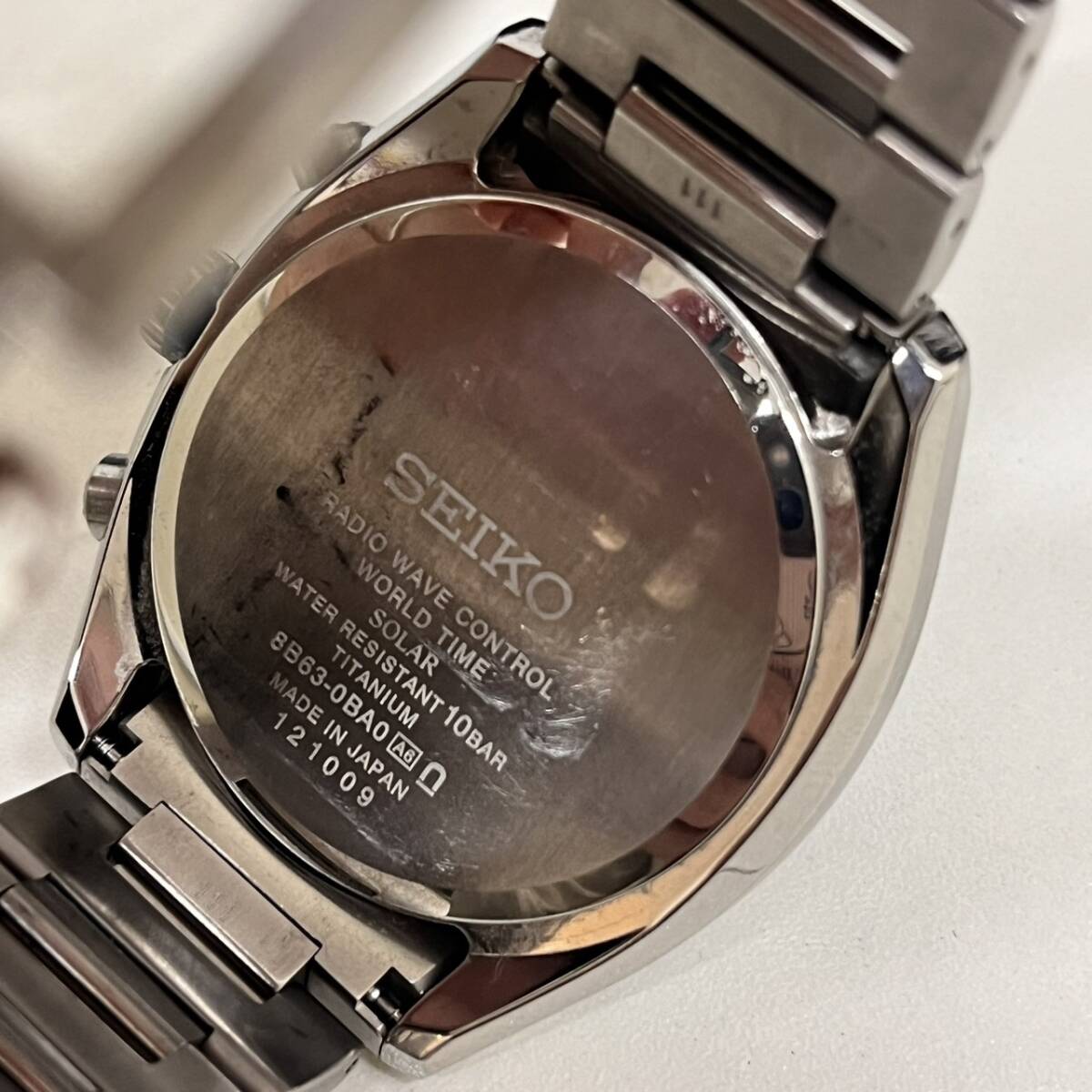 【C-23447】【稼働】SEIKO ASTRON セイコー アストロン SBXY013 8B63-0BA0 /121009 チタン 電波 ソーラー ネイビー デイト 中古 付属完品の画像6