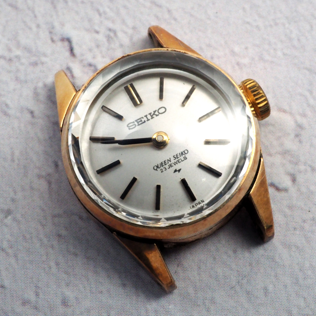 ヴィンテージ パーツ取 セイコーSEIKO QUEEN SEIKO 手巻 動作ジャンク 金メッキ Ref.1020-0010 #N41-241_画像1