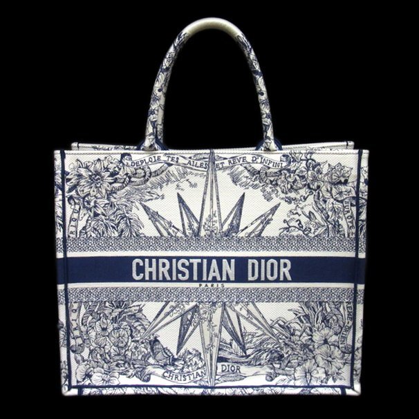 TS Christian Dior/クリスチャン・ディオール ブックトート ラージ ホワイト×ネイビー キャンバス_画像2
