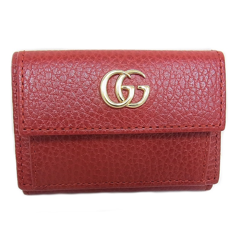 グッチ GUCCI 3つ折り財布 ホックボタン開閉式 GGプチマーモント コンパクトウォレット 523277 赤 レザー【未使用品】【極上美品】_画像1