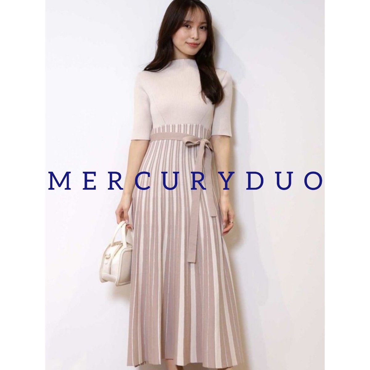 【新品】MERCURYDUO 配色チェンジリブ五分袖ニットワンピース ロングワンピース　春　М