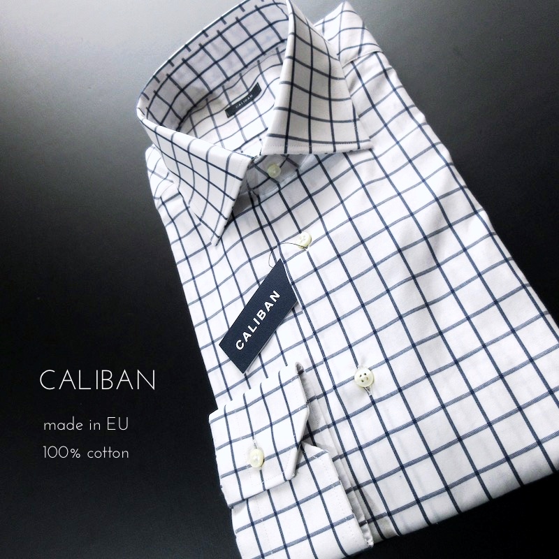 【CALIBAN カリバン / イタリア 1934~】新品 28600円 格子柄 高級 コットンシャツ 40!!　（luxury italian shirt label window pen）_画像1