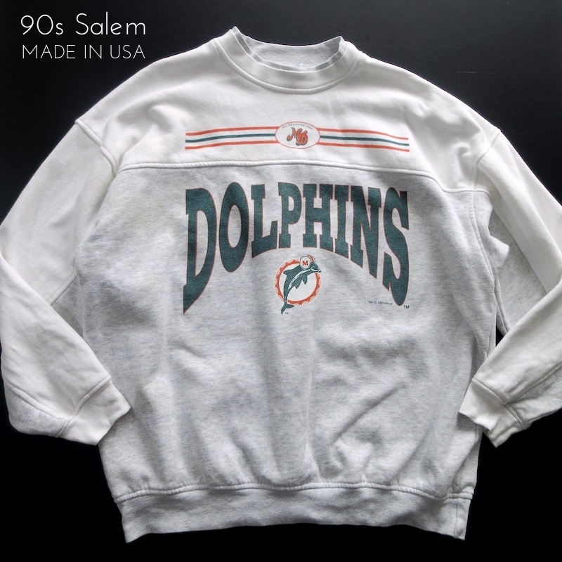 【SALEM】90s USA製 ビンテージ NFL マイアミドルフィンズ チーム スウェット トレーナー XL ビッグサイズ!!　（ダブルネック）_画像1