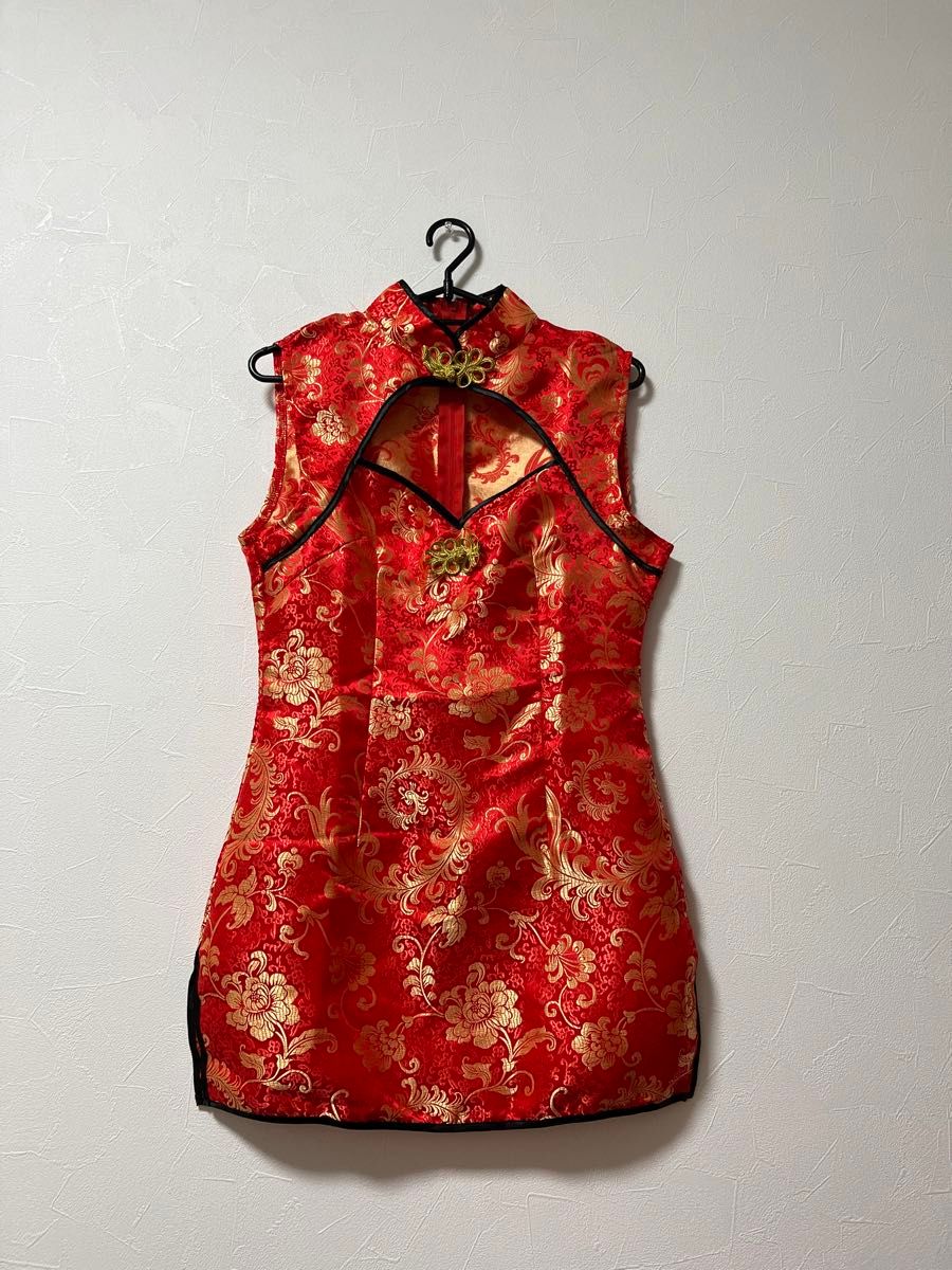 チャイナドレス　ミニ　赤　    旗袍 チーパオ スリット CHINA 花木蘭 ミニ丈 コスプレ衣装